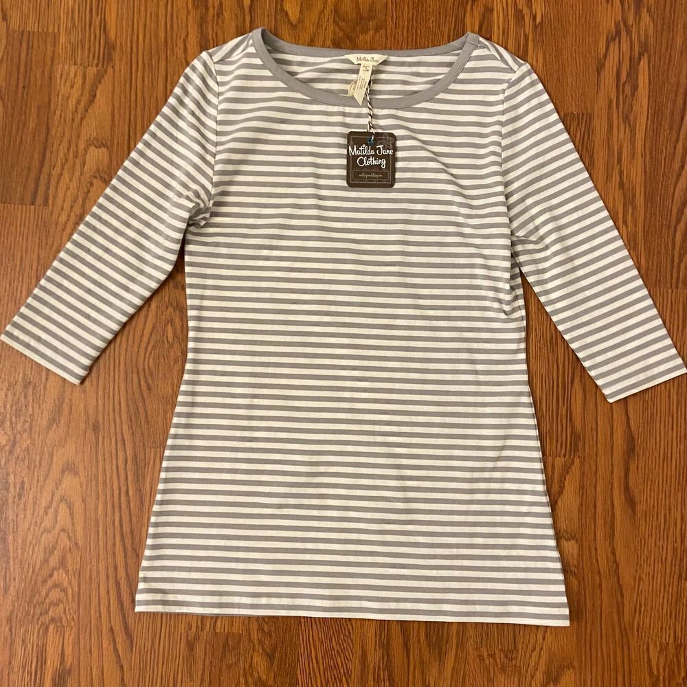 NEW Matilda Jane Joanna Gaines Measure in Love Grey Striped Tee Small